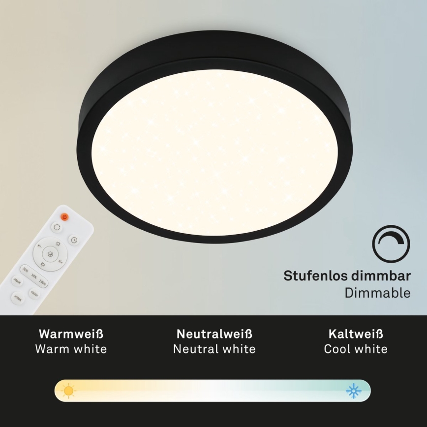 Briloner 3704-015 - LED Prigušiva stropna svjetiljka RUNA LED/22W/230V 2700-6500K crna + daljinski upravljač