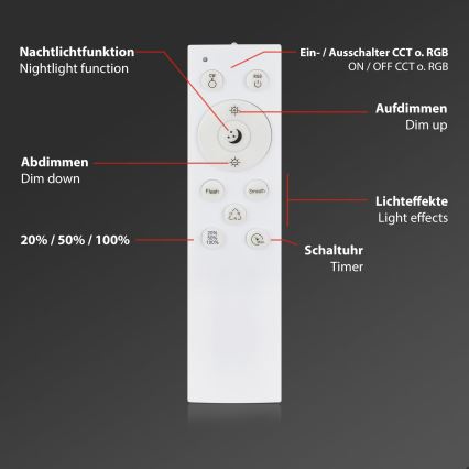 Briloner 3709-014 - LED RGBW Prigušiva stropna svjetiljka LED/22W/230V 4000K pr. 38 cm srebrna + daljinski upravljač