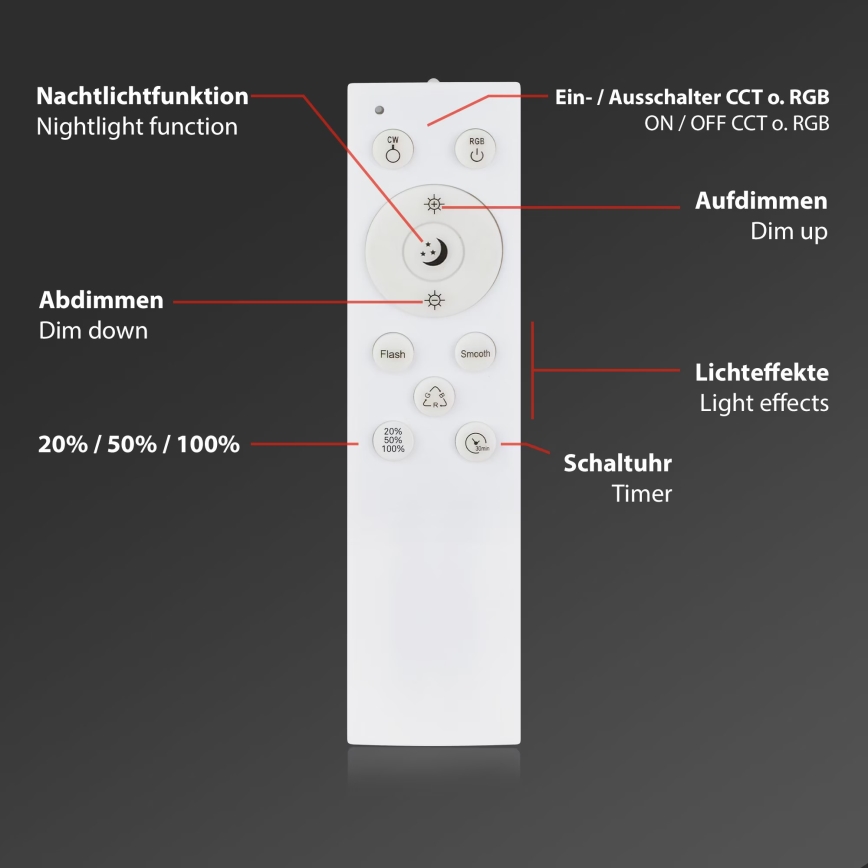 Briloner 3709-014 - LED RGBW Prigušiva stropna svjetiljka LED/22W/230V 4000K pr. 38 cm srebrna + daljinski upravljač