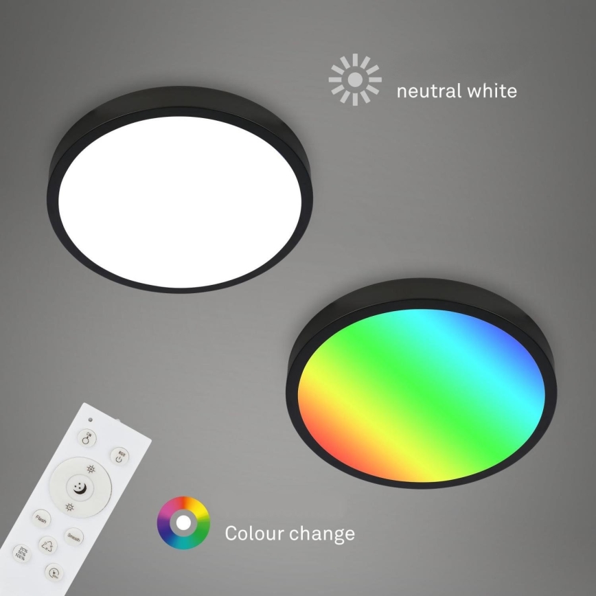 Briloner 3709-015 - LED RGBW Prigušiva stropna svjetiljka LED/22W/230V 4000K pr. 38 cm crna + daljinski upravljač