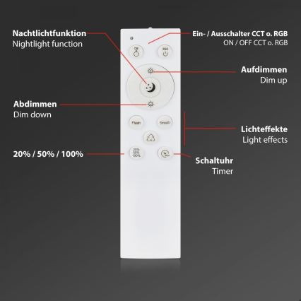 Briloner 3709-015 - LED RGBW Prigušiva stropna svjetiljka LED/22W/230V 4000K pr. 38 cm crna + daljinski upravljač