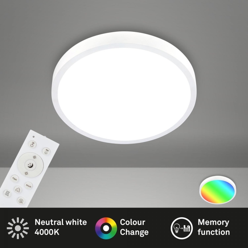Briloner 3709-016 - LED RGBW Prigušiva stropna svjetiljka LED/22W/230V 4000K pr. 38 cm bijela + daljinski upravljač