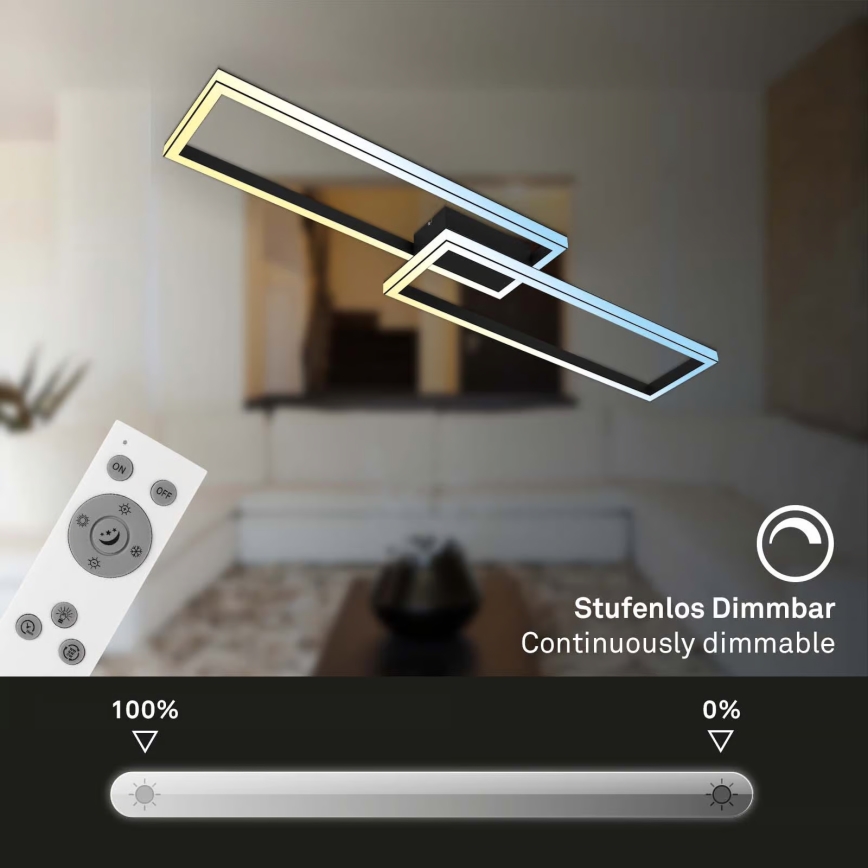 Briloner 3761015 - LED prigušiva stropna svjetiljka LED/45W/230V 2700-6500K crna + daljinski upravljač