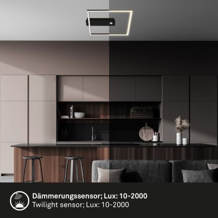 Briloner 3770-015 - LED stropno svjetlo FRAME s senzorom pokreta i sumraka, LED/14W/230V, 3000K, 30x32 cm, crno
