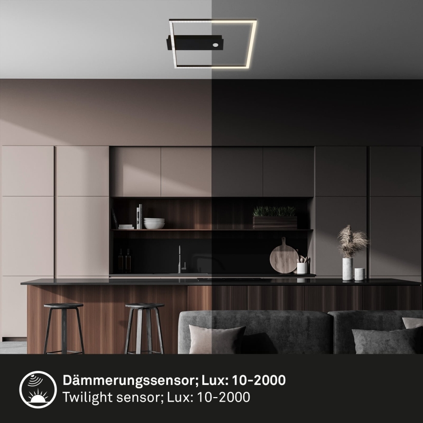 Briloner 3770-015 - LED stropno svjetlo FRAME s senzorom pokreta i sumraka, LED/14W/230V, 3000K, 30x32 cm, crno