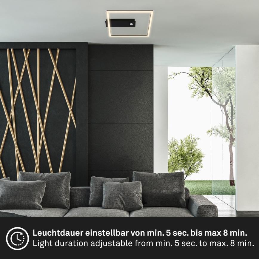 Briloner 3770-015 - LED stropno svjetlo FRAME s senzorom pokreta i sumraka, LED/14W/230V, 3000K, 30x32 cm, crno