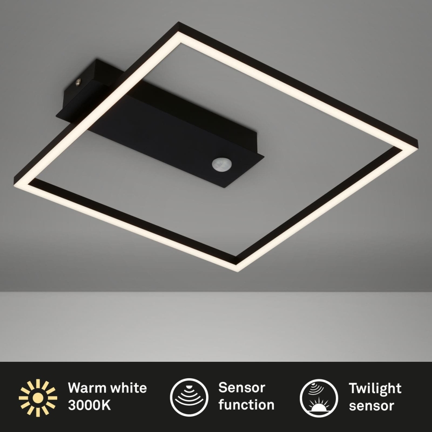 Briloner 3770-015 - LED stropno svjetlo FRAME s senzorom pokreta i sumraka, LED/14W/230V, 3000K, 30x32 cm, crno