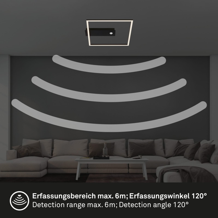 Briloner 3770-015 - LED stropno svjetlo FRAME s senzorom pokreta i sumraka, LED/14W/230V, 3000K, 30x32 cm, crno