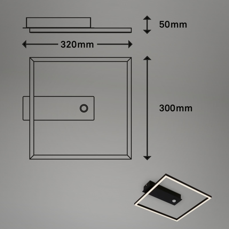 Briloner 3770-015 - LED stropno svjetlo FRAME s senzorom pokreta i sumraka, LED/14W/230V, 3000K, 30x32 cm, crno