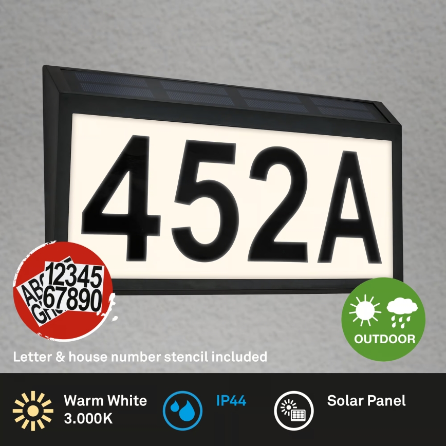 Briloner 3797015 - LED solarni kućni broj LED/0,5W/1,2V 1200 mAh IP44