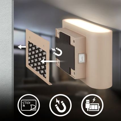 Briloner 3878011 - LED punjiva zidna svjetiljka s detektorom pokreta i senzorom sumraka CHAT LED/3W/5V 2000 mAh bež