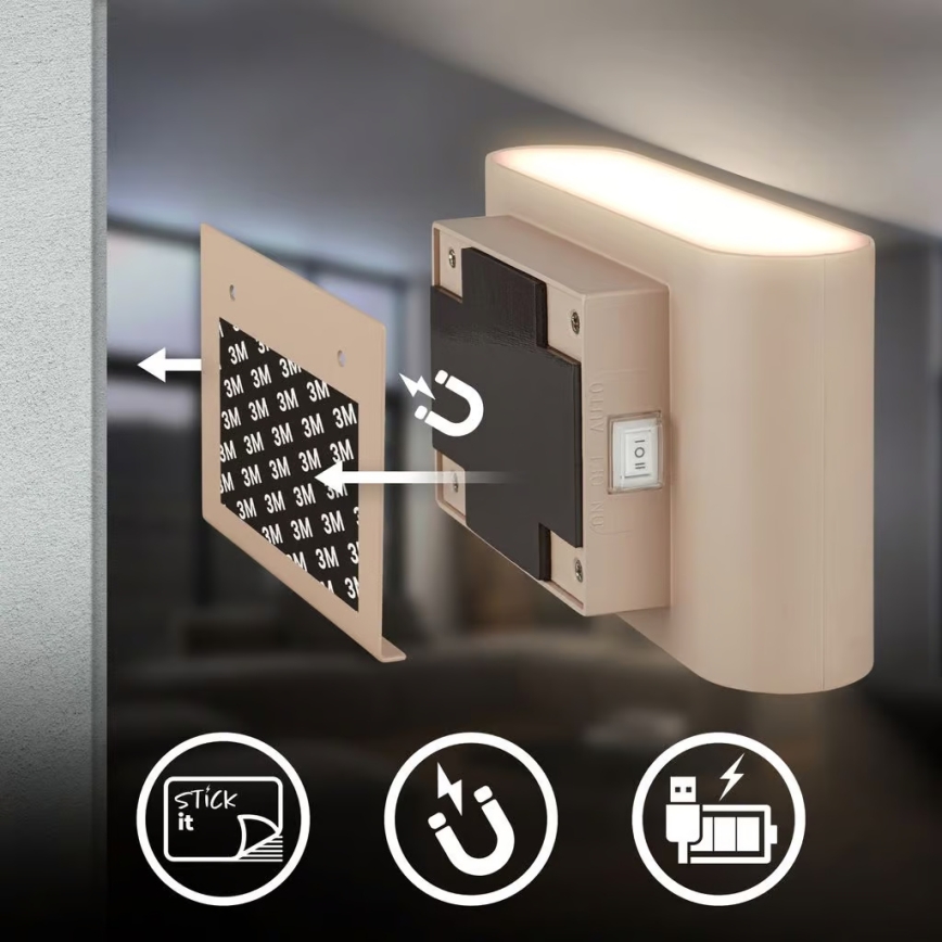 Briloner 3878011 - LED punjiva zidna svjetiljka s detektorom pokreta i senzorom sumraka CHAT LED/3W/5V 2000 mAh bež