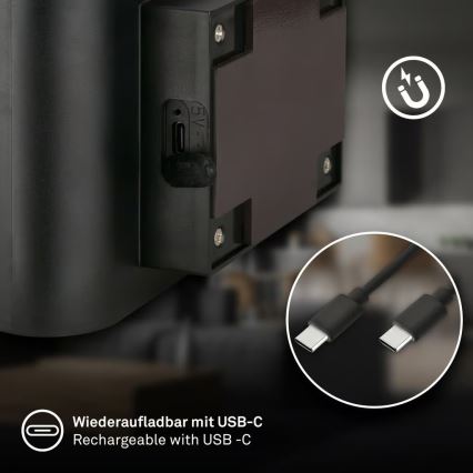 Briloner 3878015 - Punjiva LED zidna svjetiljka s senzorom pokreta i sumraka CHAT LED/3W/5V 2000 mAh crna