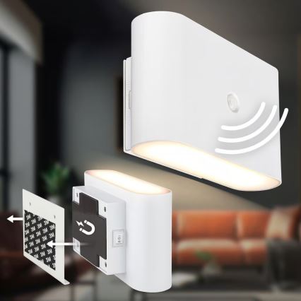 Briloner 3878016 - LED punjiva zidna svjetiljka s senzorom pokreta i sumraka CHAT LED/3W/5V 2000 mAh bijela