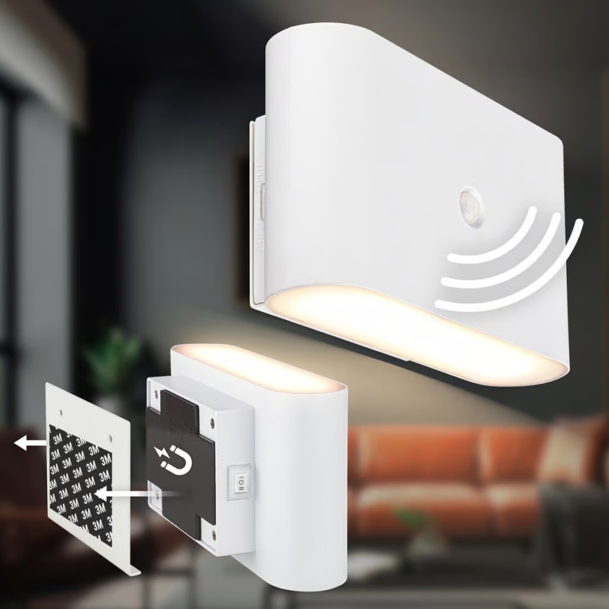 Briloner 3878016 - LED punjiva zidna svjetiljka s senzorom pokreta i sumraka CHAT LED/3W/5V 2000 mAh bijela