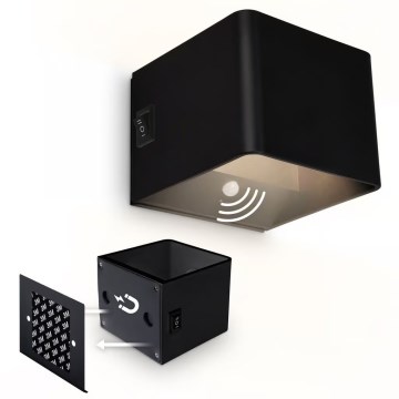 Briloner 3879015 - LED punjiva zidna svjetiljka s senzorom pokreta i sumraka BORRA LED/1,5W/5V 3600 mAh crna