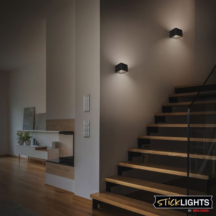 Briloner 3879015 - LED punjiva zidna svjetiljka s senzorom pokreta i sumraka BORRA LED/1,5W/5V 3600 mAh crna