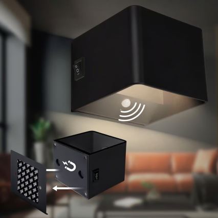 Briloner 3879015 - LED punjiva zidna svjetiljka s senzorom pokreta i sumraka BORRA LED/1,5W/5V 3600 mAh crna