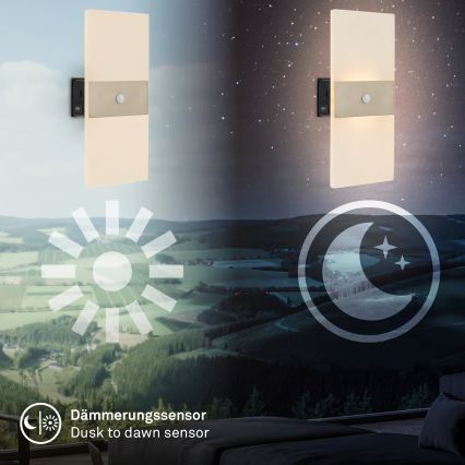 Briloner 3888012 - LED punjiva zidna svjetiljka s senzorom pokreta i sumraka AURA LED/2,5W/5V 1800 mAh matni krom