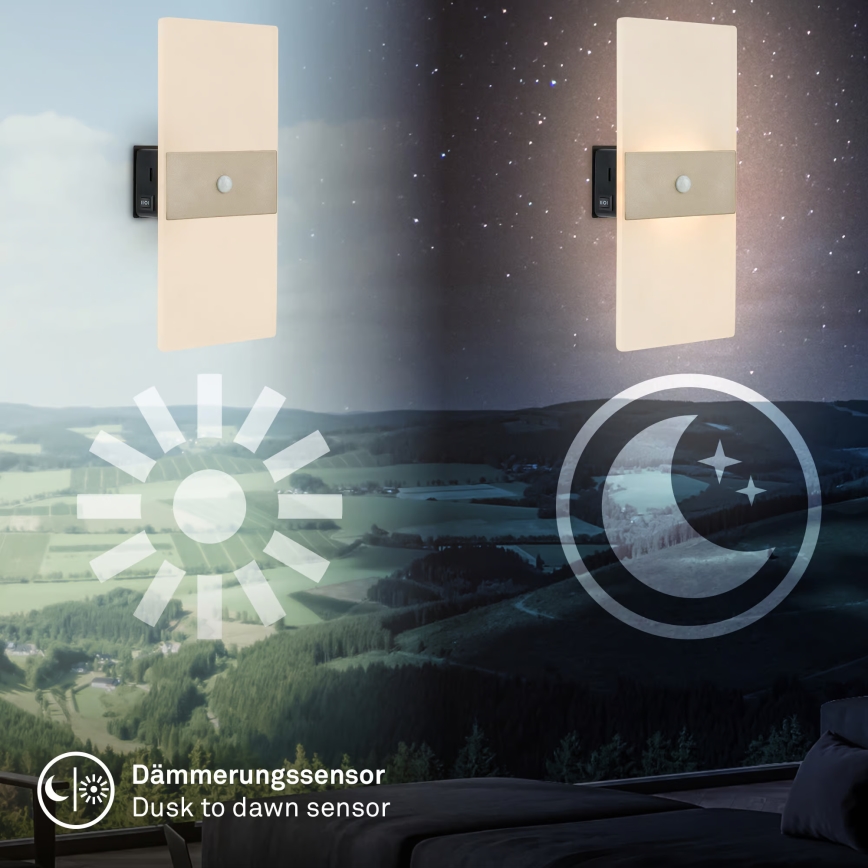 Briloner 3888012 - LED punjiva zidna svjetiljka s senzorom pokreta i sumraka AURA LED/2,5W/5V 1800 mAh matni krom