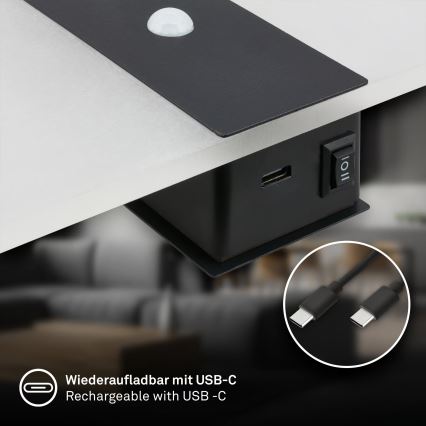 Briloner 3888015 - LED punjiva zidna svjetiljka s senzorom pokreta i sumraka AURA LED/2,5W/5V 1800 mAh crna