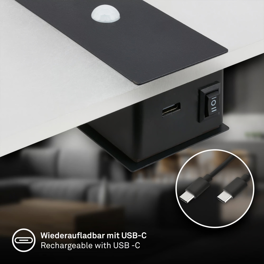 Briloner 3888015 - LED punjiva zidna svjetiljka s senzorom pokreta i sumraka AURA LED/2,5W/5V 1800 mAh crna