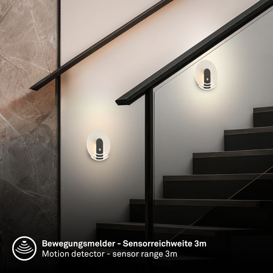Briloner 3889015 - LED punjiva zidna svjetiljka s detektorom pokreta i senzora za sumrak TARO LED/2,5W/5V 1800 mAh crna