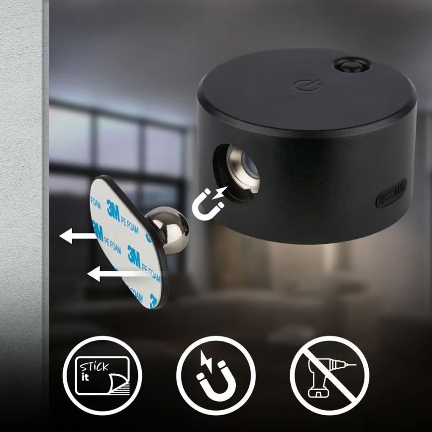 Briloner 3896015 - LED s mogućnošću prigušivanja, punjiva zidna svjetiljka TARI LED/1,6W/5V 1500 mAh crna