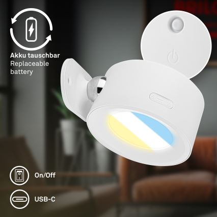 Briloner 3896016 - LED punjiva zidna svjetiljka TARI s podesivom svjetlinom LED/1,6W/5V 1500 mAh bijela
