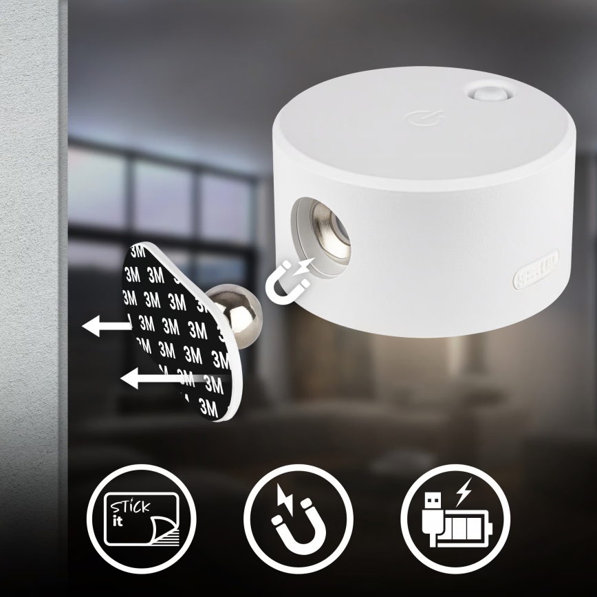 Briloner 3896016 - LED punjiva zidna svjetiljka TARI s podesivom svjetlinom LED/1,6W/5V 1500 mAh bijela