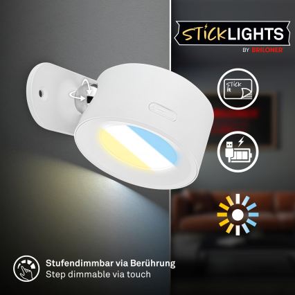 Briloner 3896016 - LED punjiva zidna svjetiljka TARI s podesivom svjetlinom LED/1,6W/5V 1500 mAh bijela