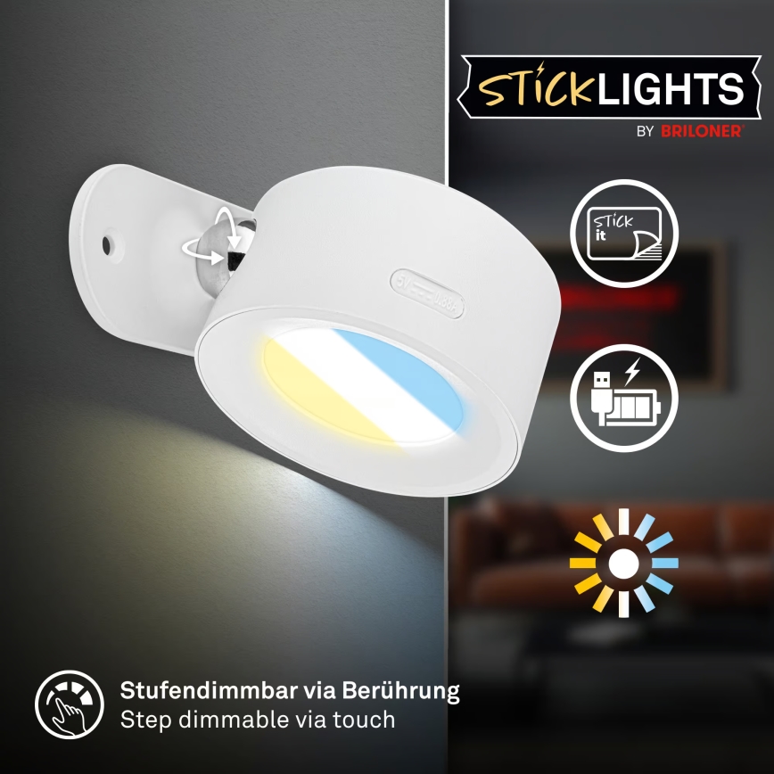 Briloner 3896016 - LED punjiva zidna svjetiljka TARI s podesivom svjetlinom LED/1,6W/5V 1500 mAh bijela