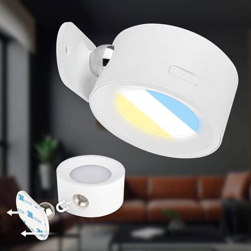Briloner 3896016 - LED punjiva zidna svjetiljka TARI s podesivom svjetlinom LED/1,6W/5V 1500 mAh bijela