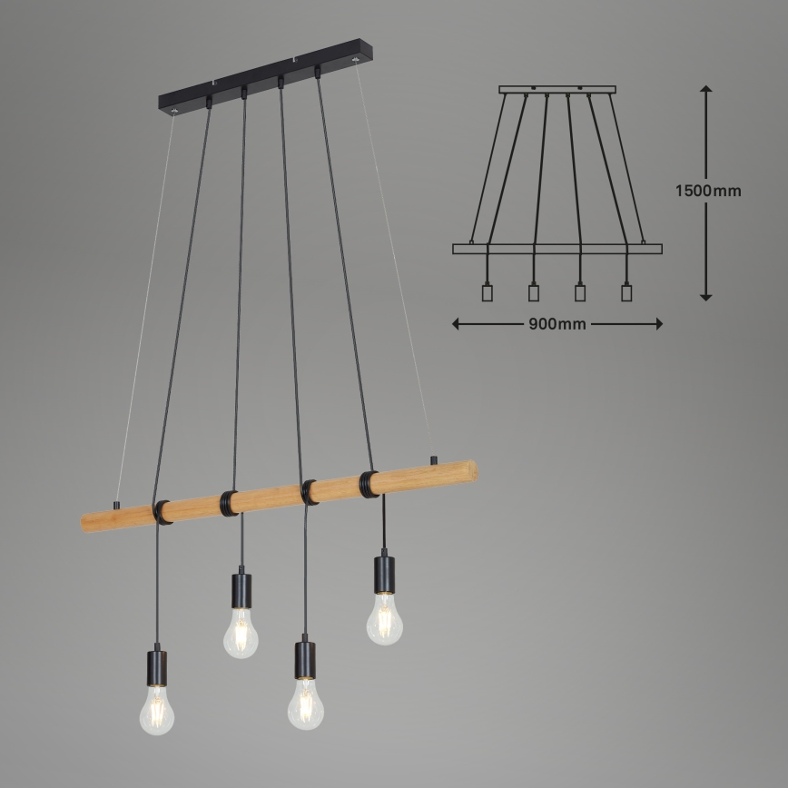Briloner 4015045 - Luster na sajli 4xE27/25W/230V kaučukovac