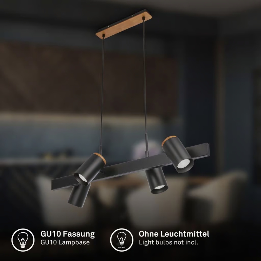 Briloner 4059045 - Luster na sajli ERA 4xGU10/10W/230V crna