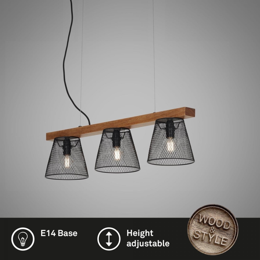 Briloner 4077-035 - Luster na sajli WOOD & STYLE 3xE14/25W/230V kaučukovac
