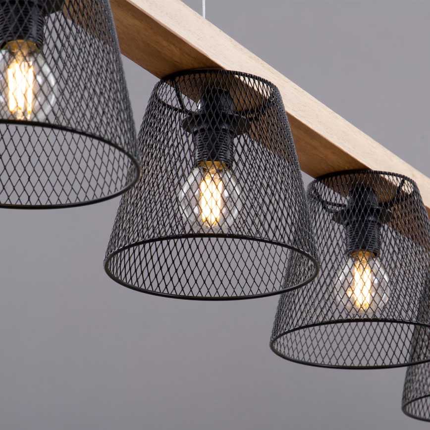Briloner 4077-055 - Luster na sajli WOOD & STYLE 5xE14/25W/230V od kaučukovca