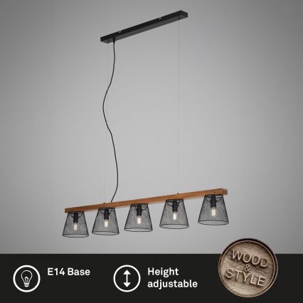 Briloner 4077-055 - Luster na sajli WOOD & STYLE 5xE14/25W/230V od kaučukovca