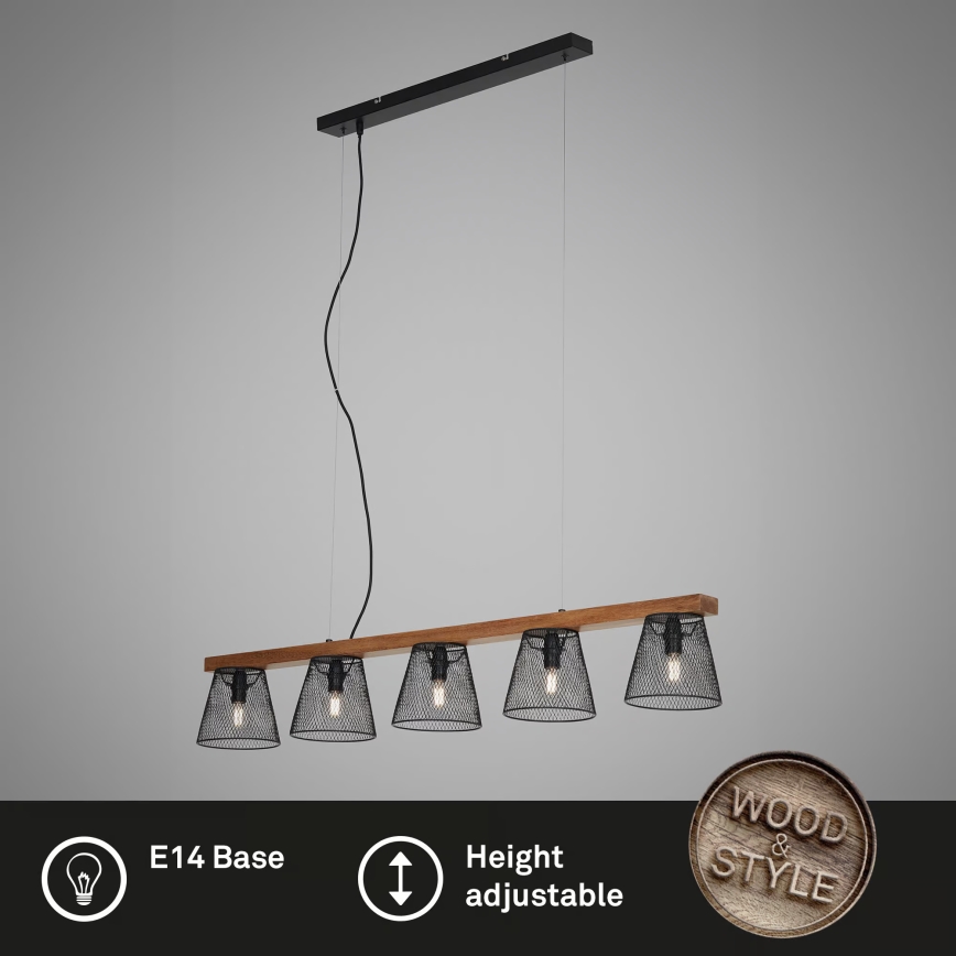 Briloner 4077-055 - Luster na sajli WOOD & STYLE 5xE14/25W/230V od kaučukovca