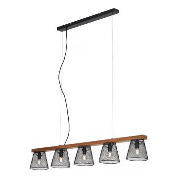 Briloner 4077-055 - Luster na sajli WOOD & STYLE 5xE14/25W/230V od kaučukovca