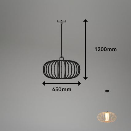 Briloner 4759011 - Viseća svjetiljka na sajli 1xE27/10W/230V crna/bambus