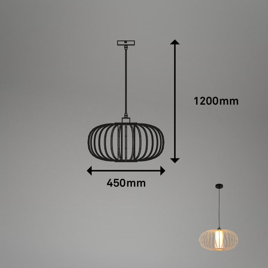 Briloner 4759011 - Viseća svjetiljka na sajli 1xE27/10W/230V crna/bambus