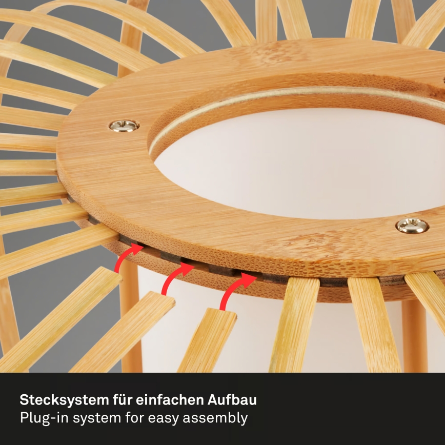 Briloner 4759031 - Luster na sajli 3xE27/10W/230V crna/bambus