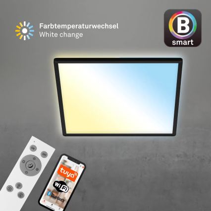 Briloner 7060-015 - LED prigušivi nadgradni SLIM panel LED/22W/230V 2700-6500K 42x42 cm crni Wi-Fi Tuya + daljinski upravljač