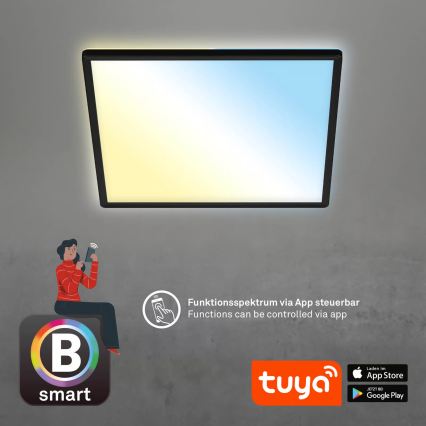 Briloner 7060-015 - LED prigušivi nadgradni SLIM panel LED/22W/230V 2700-6500K 42x42 cm crni Wi-Fi Tuya + daljinski upravljač