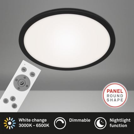 Briloner 7168-015 - LED Prigušiva stropna svjetiljka PIATTO LED/22W/230V 3000-6500K pr. 40 cm crna + daljinski upravljač