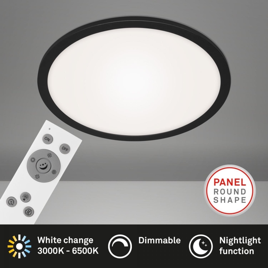 Briloner 7168-015 - LED Prigušiva stropna svjetiljka PIATTO LED/22W/230V 3000-6500K pr. 40 cm crna + daljinski upravljač