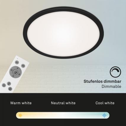 Briloner 7168-015 - LED Prigušiva stropna svjetiljka PIATTO LED/22W/230V 3000-6500K pr. 40 cm crna + daljinski upravljač