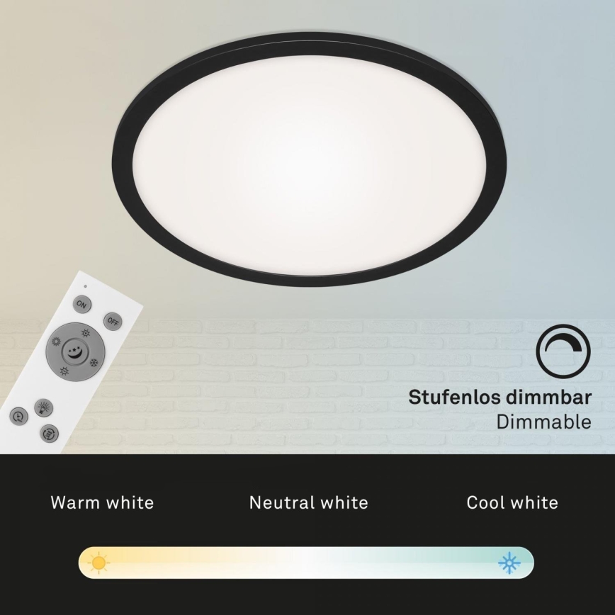 Briloner 7168-015 - LED Prigušiva stropna svjetiljka PIATTO LED/22W/230V 3000-6500K pr. 40 cm crna + daljinski upravljač