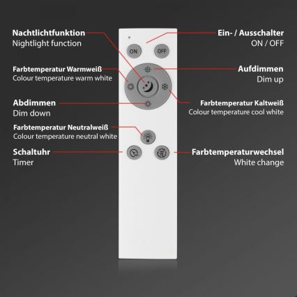 Briloner 7168-015 - LED Prigušiva stropna svjetiljka PIATTO LED/22W/230V 3000-6500K pr. 40 cm crna + daljinski upravljač
